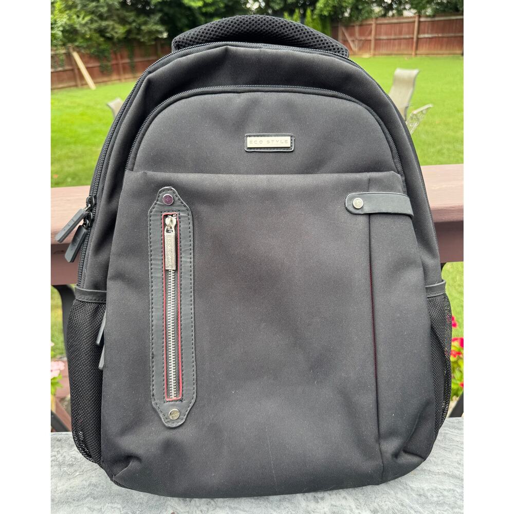 Eco Style Zippered Backpack Bag, Black & Red Accents, Thick Padding & Straps